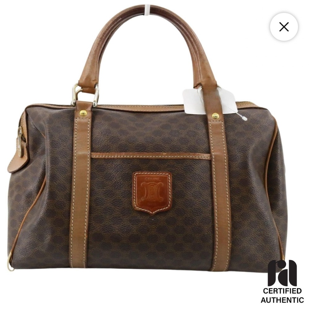 Celine: Brown Macadam Boston Bag with COA